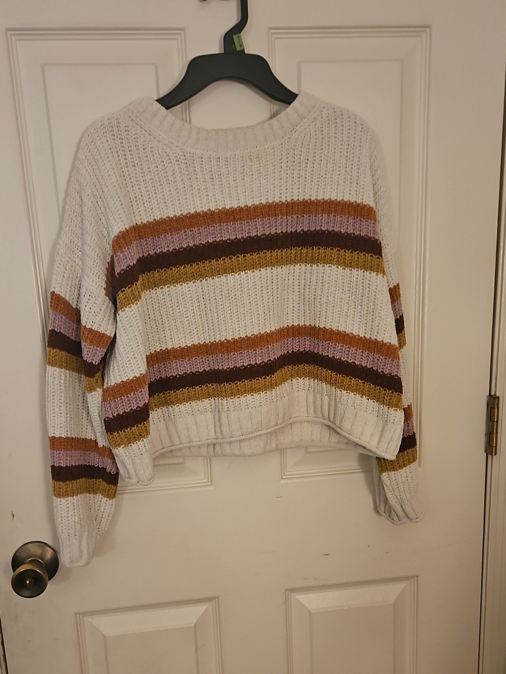 Pink Republic Striped Crewneck Sweater in White, Pink, Brown & Mustard